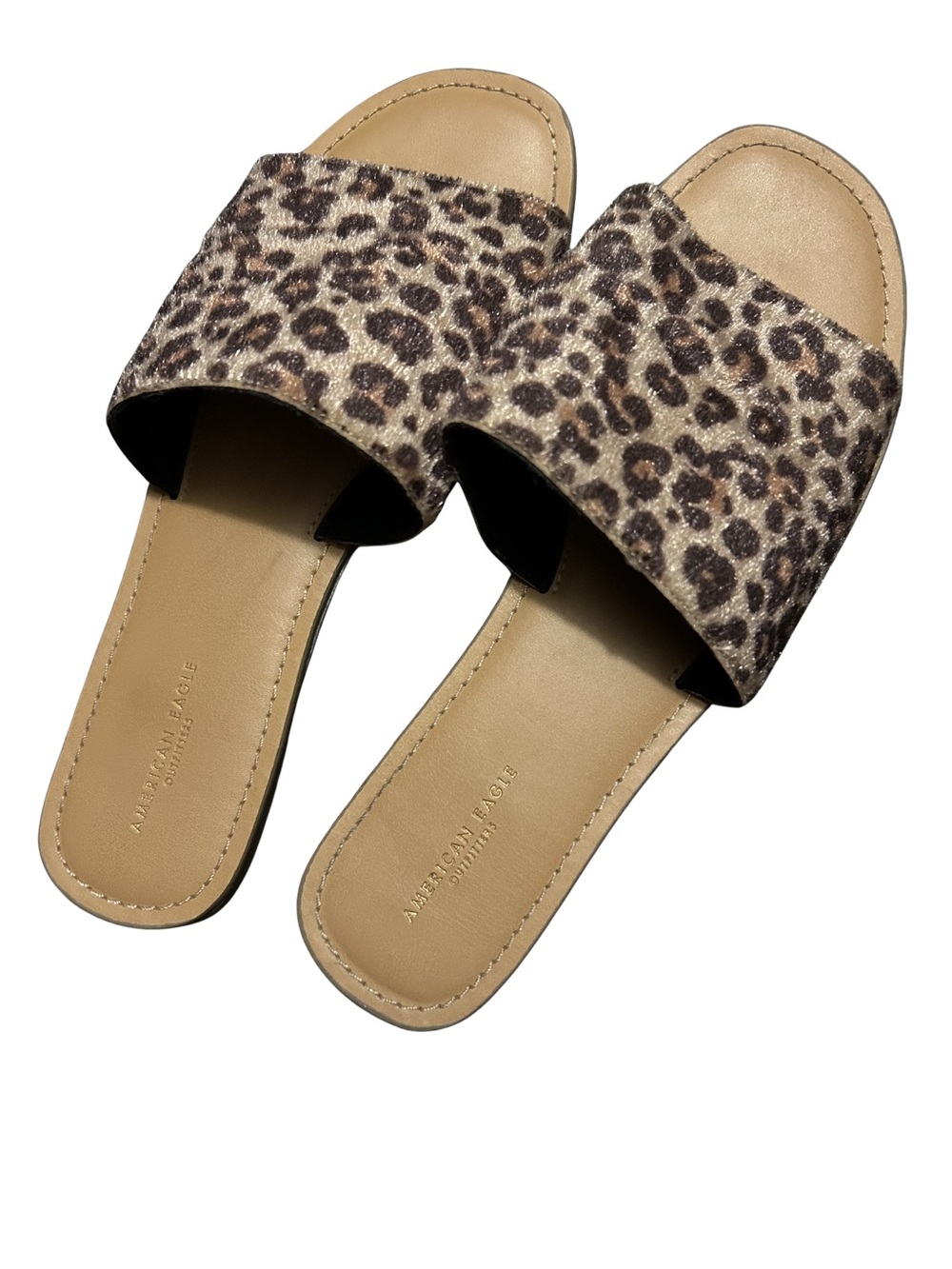 American Eagle Outfitters Leopard-Print Slide Sandals in Brown and Tan